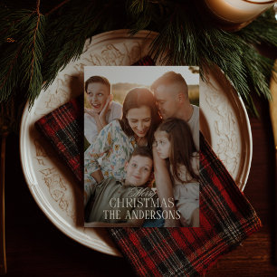 Personlig Tartan-rutig anpassad familjenamn Foto Julkort