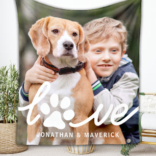 Personlig Tass KÄRLEK Simple Pet Photo Hund älskar Fleecefilt