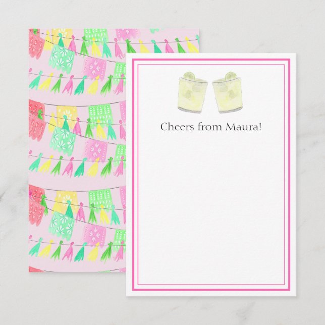 Personlig Tassel Papel Picado Rosa Grön Fiesta Tack Kort (Fram/baksida)