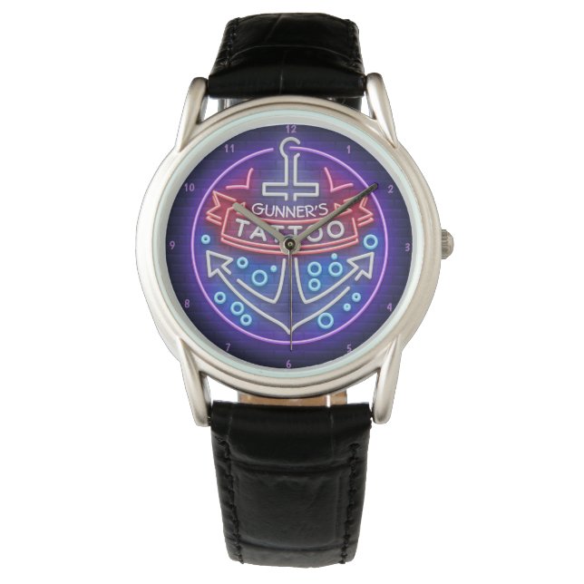 Personlig Tatto Shop Nautical Neon Sign Stil Armbandsur (Framsida)