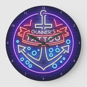 Personlig Tatto Shop Nautical Neon Stil Stor Klocka