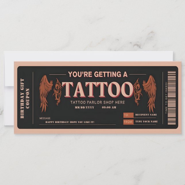 Personlig tatuering presentkort biljett inbjudningar (Framsida)