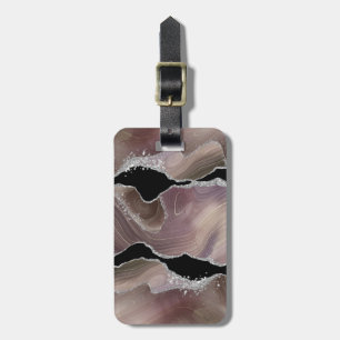 Personlig Taupe & Black Agate Silver Glitter Bagagebricka