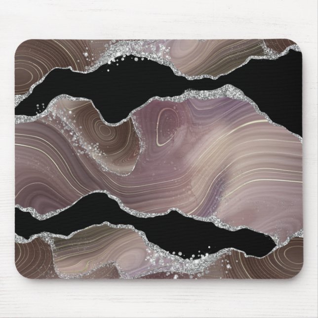Personlig Taupe & Black Agate Silver Glitter Musmatta (Framsidan)