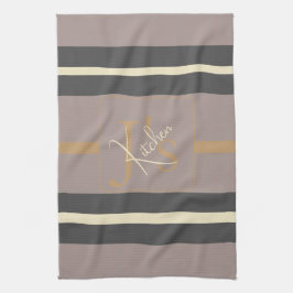 Personlig Taupe Guld Rand Modern Neutral Chic Kökshandduk