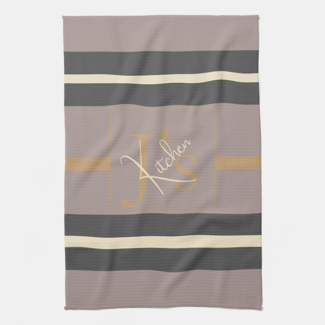 Personlig Taupe Guld Rand Modern Neutral Chic Kökshandduk (Vertikal)