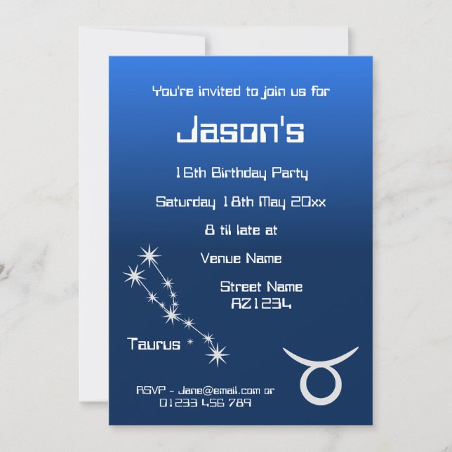 Personlig Taurus Zodiac Galaxy Party-inbjudan Inbjudningar (Framsida)