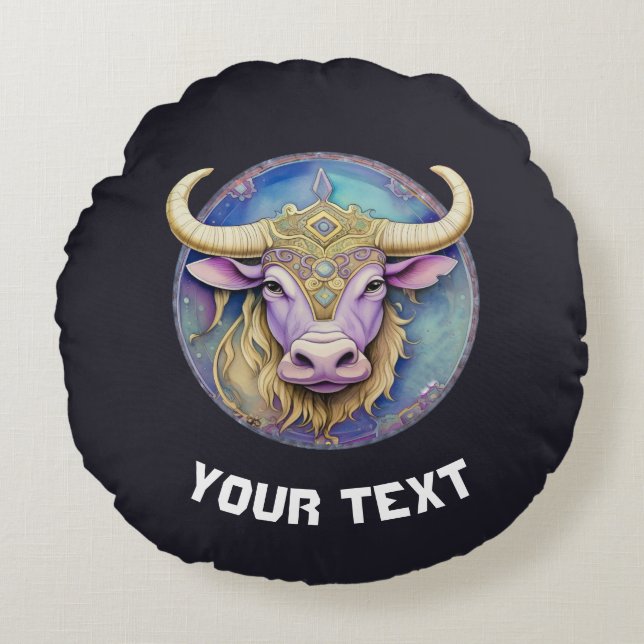 Personlig Taurus Zodiac Rund Kudde (Framsidan)