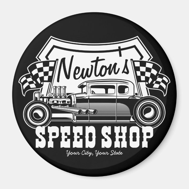 Personlig Tävla Hot rod Speed Shop Garage Magnet (Framsidan)