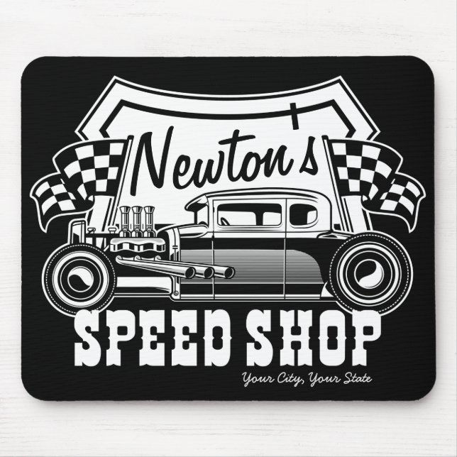 Personlig Tävla Hot rod Speed Shop Garage Musmatta (Framsidan)