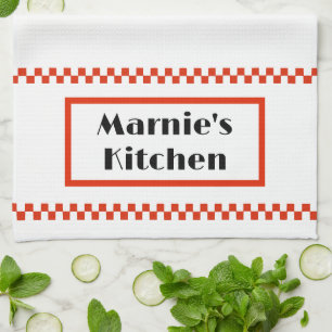 Personlig Tea Towel of black and red on white Kökshandduk