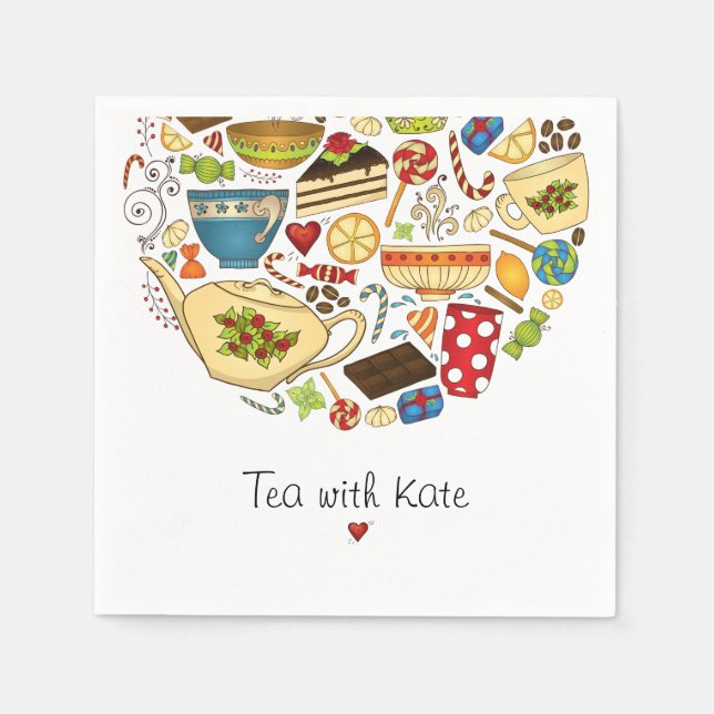 Personlig Tea & Treats vit pappersservett (Framsidan)