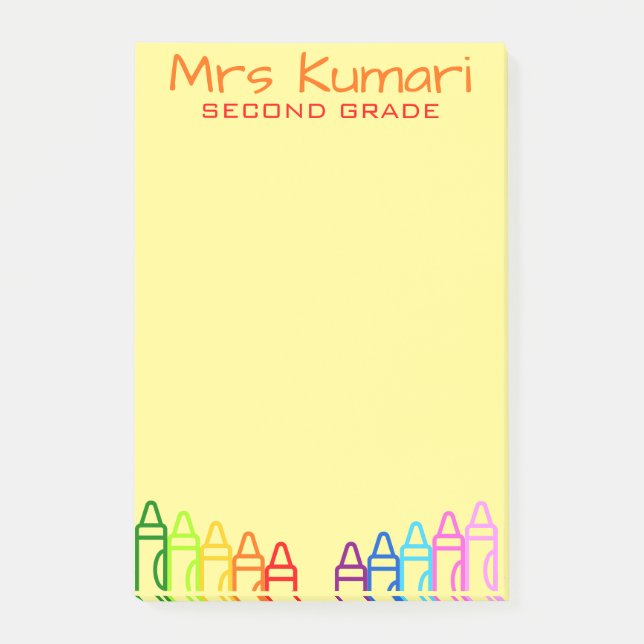 Personlig Teacher Crayon Design Post-it Notes Block (Framsida)