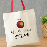 Personlig Teacher Gift Tygkasse<br><div class="desc">Unik lärargåva till väskan med dina lärare namn,  ett äpple med ett hjärta utdelat,  och ord "Tack".</div>