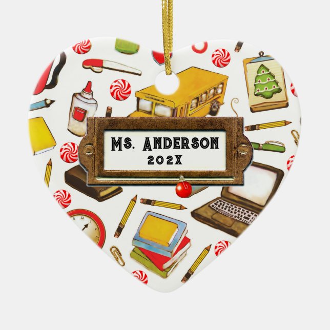 Personlig Teacher Helgdag Gift Julgransprydnad Keramik (Framsidan)