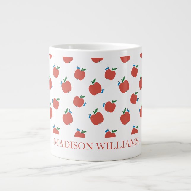Personlig Teacher Mugg | Red Apple Mönster Jumbo Mugg (Framsidan)