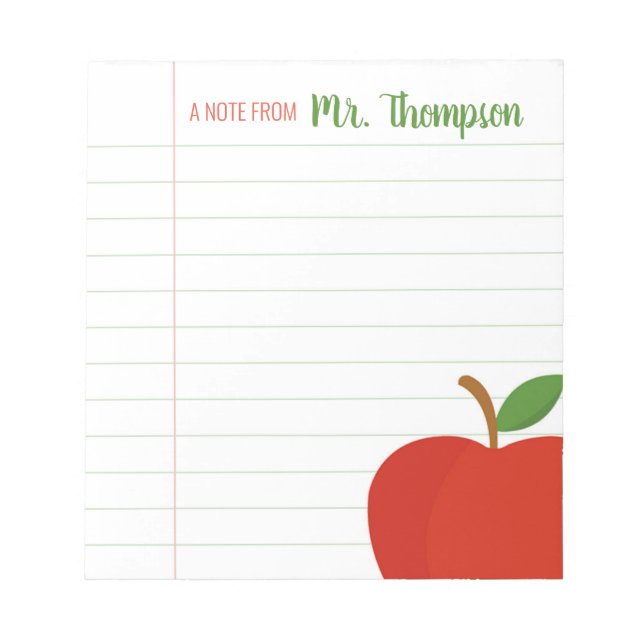 Personlig Teacher Red Apple Anteckningsblock (Framsida)