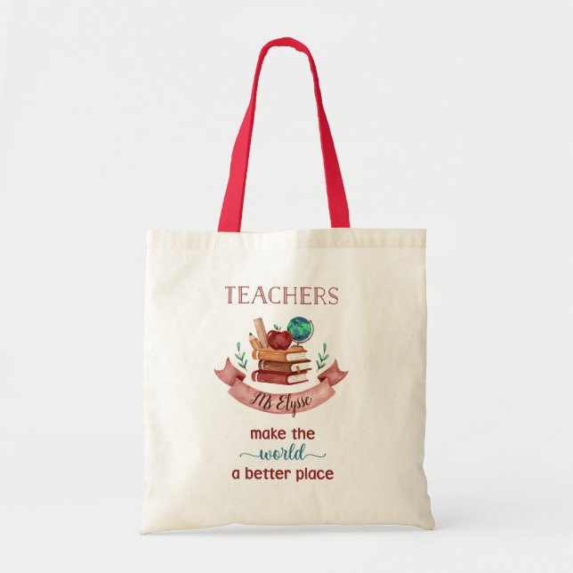 Personlig Teacher Tote bags (Bok & Apple) Tygkasse (Framsidan)