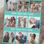 Personlig Teal 9 Photo Collage Fleecefilt<br><div class="desc">Personligens presentfilt med tealbakgrund som kan ändras till valfri färg,  9 foton som du väljer och 2 enkla textmallar som du kan anpassa.</div>