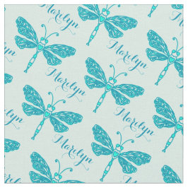 Personlig teal aqua namn dragonfly bläck mönster tyg