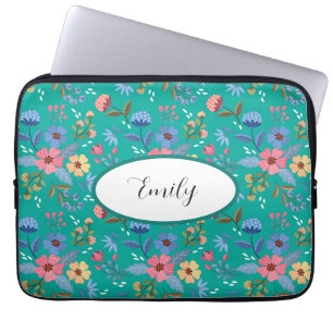 Personlig Teal Blommigt Laptop sleeve