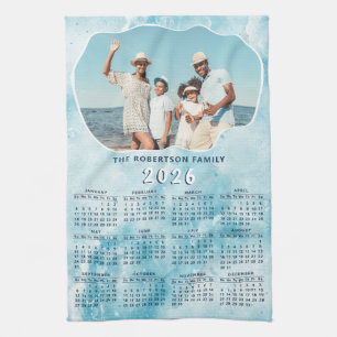 Personlig Teal Blue 2026 Fotokalender Kökshandduk