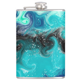 Personlig Teal Blue and Black Fluid Art Marble Fickplunta