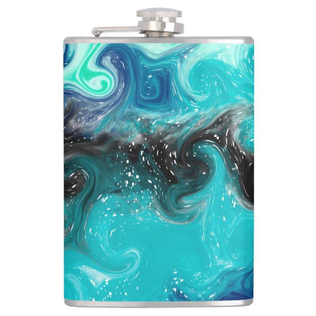 Personlig Teal Blue and Black Fluid Art Marble Fickplunta (Framsidan)