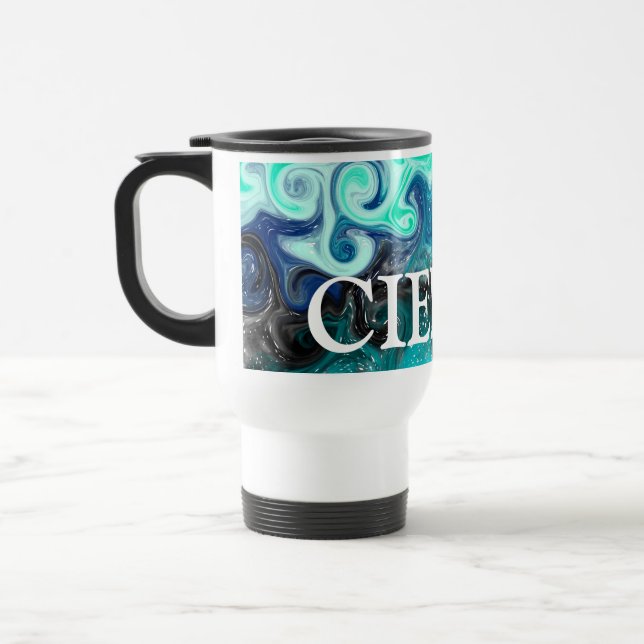 Personlig Teal Blue and Black Fluid Art Marble Resemugg (Vänster)