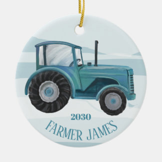 Personlig Teal Blue Tractor jul - prydnadsföremål Julgransprydnad Keramik