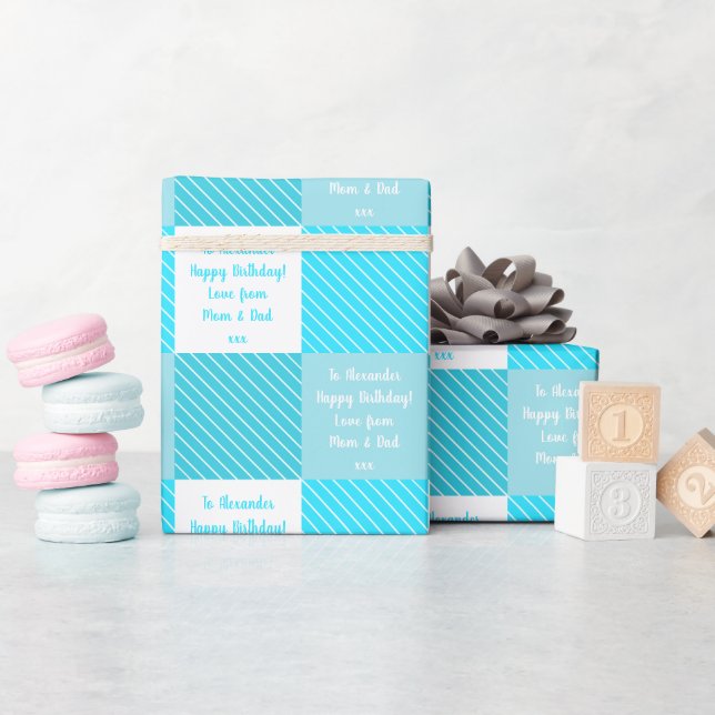 Personlig Teal Buffalo Check Birthday Presentpapper (Baby Shower)