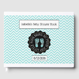 Personlig Teal Chevron Rand Baby Shower Bok