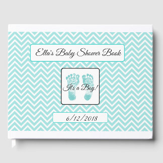 Personlig Teal Chevron Rand Baby Shower Bok