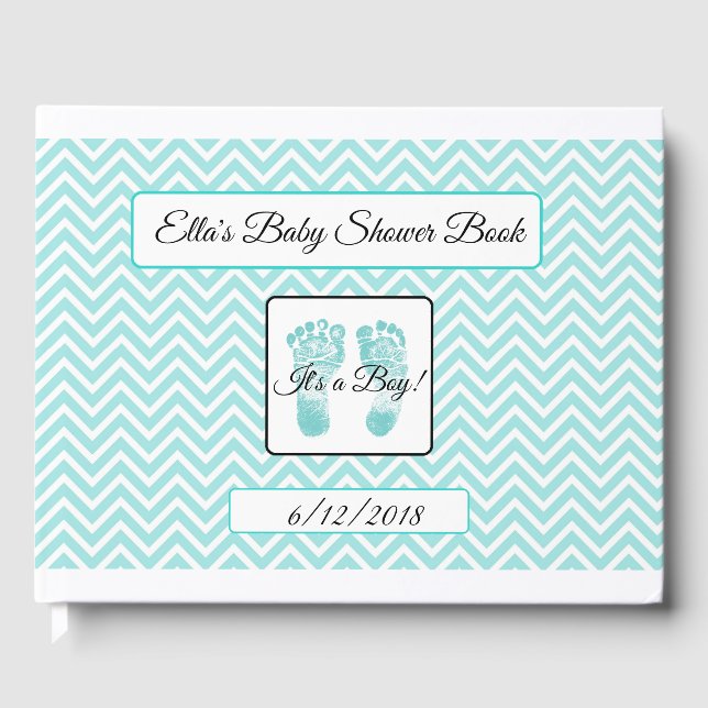 Personlig Teal Chevron Rand Baby Shower Bok (Framsida)