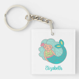 Personlig Teal Cute Sjöjungfru Keychain