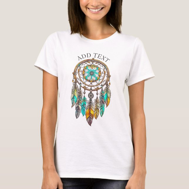 Personlig Teal Dreamcatcher Mystical T Shirt (Framsida)