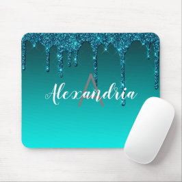 Personlig Teal Dripping Glitter Musmatta