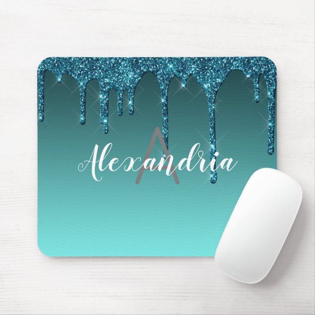 Personlig Teal Dripping Glitter Musmatta (Med mus)