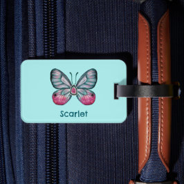 Personlig: Teal Glasswing Butterfly Art Bagagebricka