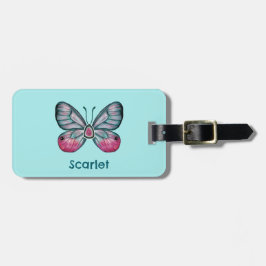 Personlig: Teal Glasswing Butterfly Art Bagagebricka