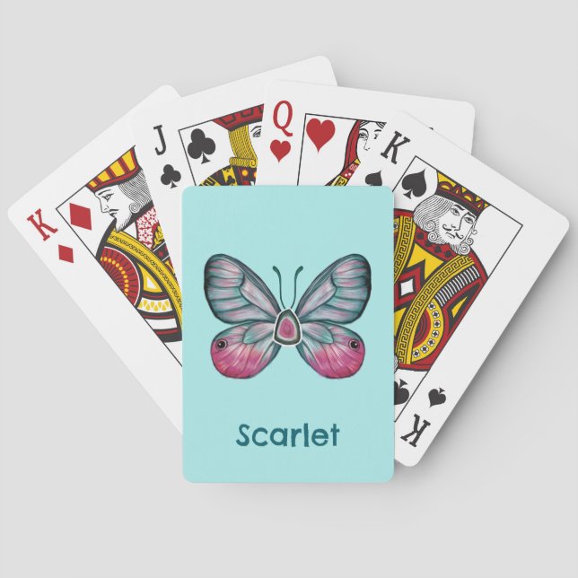 Personlig: Teal Glasswing Butterfly Art Casinokort (Baksidan)