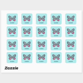 Personlig: Teal Glasswing Butterfly Art Fyrkantigt Klistermärke