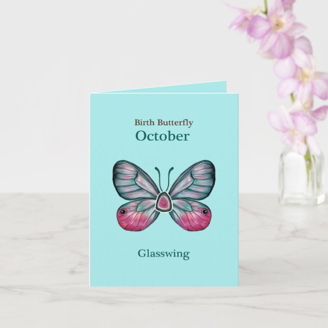 Personlig: Teal Glasswing Butterfly Art Kort (Orkide)