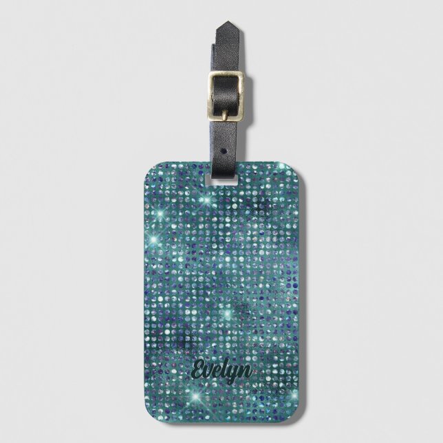 Personlig Teal Glitter Bagagebricka (Framsida vertikal)