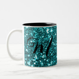 Personlig Teal Glitter tvåtonskaffe Mugg