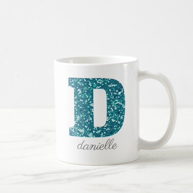 Personlig teal glittermonogram D Kaffemugg (Höger)