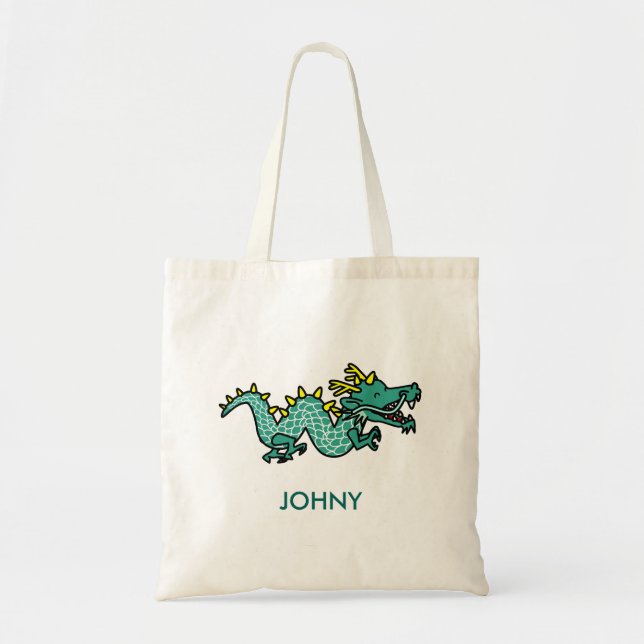 Personlig Teal Grönt Dragon Tote Bag Tygkasse (Framsidan)