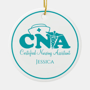 Personlig Teal Grönt White CNA Nurse jul Julgransprydnad Keramik