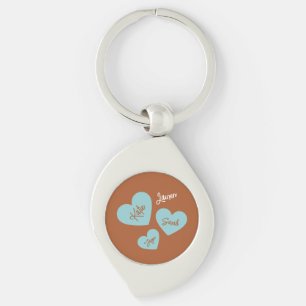 Personlig Teal Hearts Mor & Children Namn Swirl Silverfärgad Nyckelring