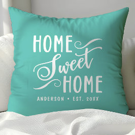 Personlig Teal Home Sweet Home Kudde